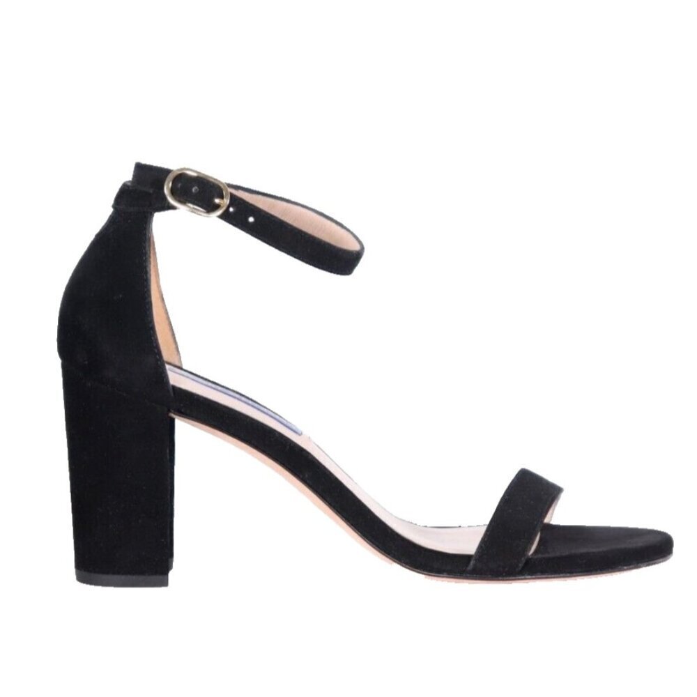 Stuart Weitzman Women's US7 Suede Black Nearlynude Leather Sandals w/Ankle Strap